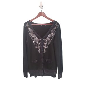 Miss Me Sequin Statement‎ Y2k Black Womens Cardigan Size Small